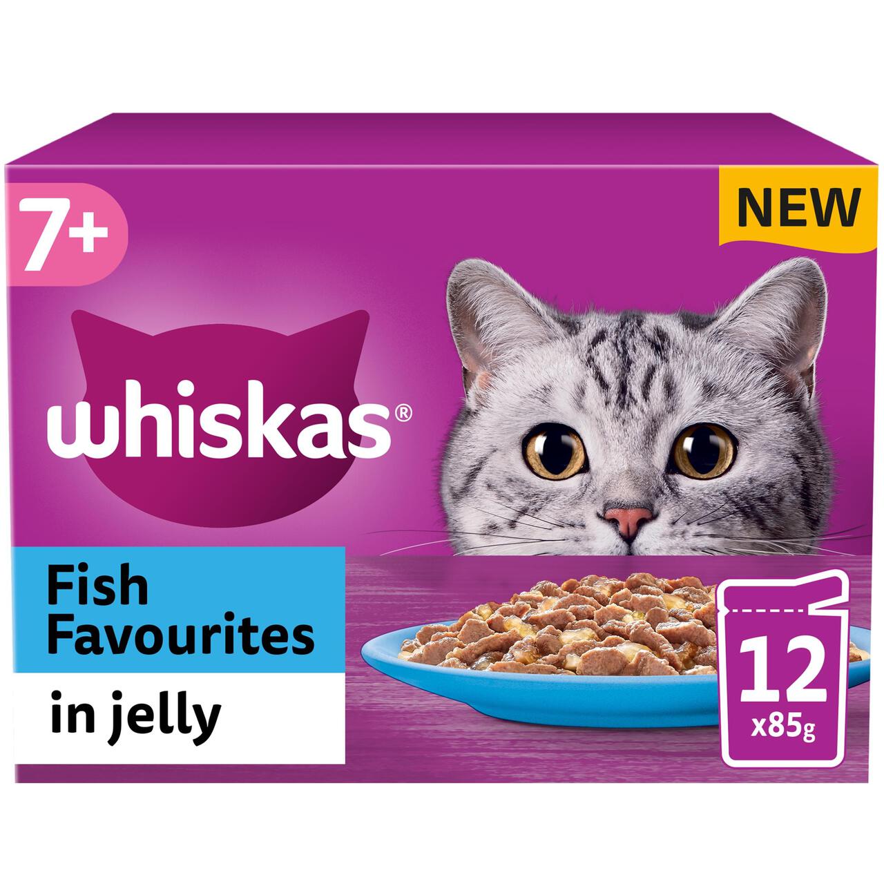 Whiskas 7+ Senior Wet Cat Food Fish Favourites in Jelly 12 x 85g