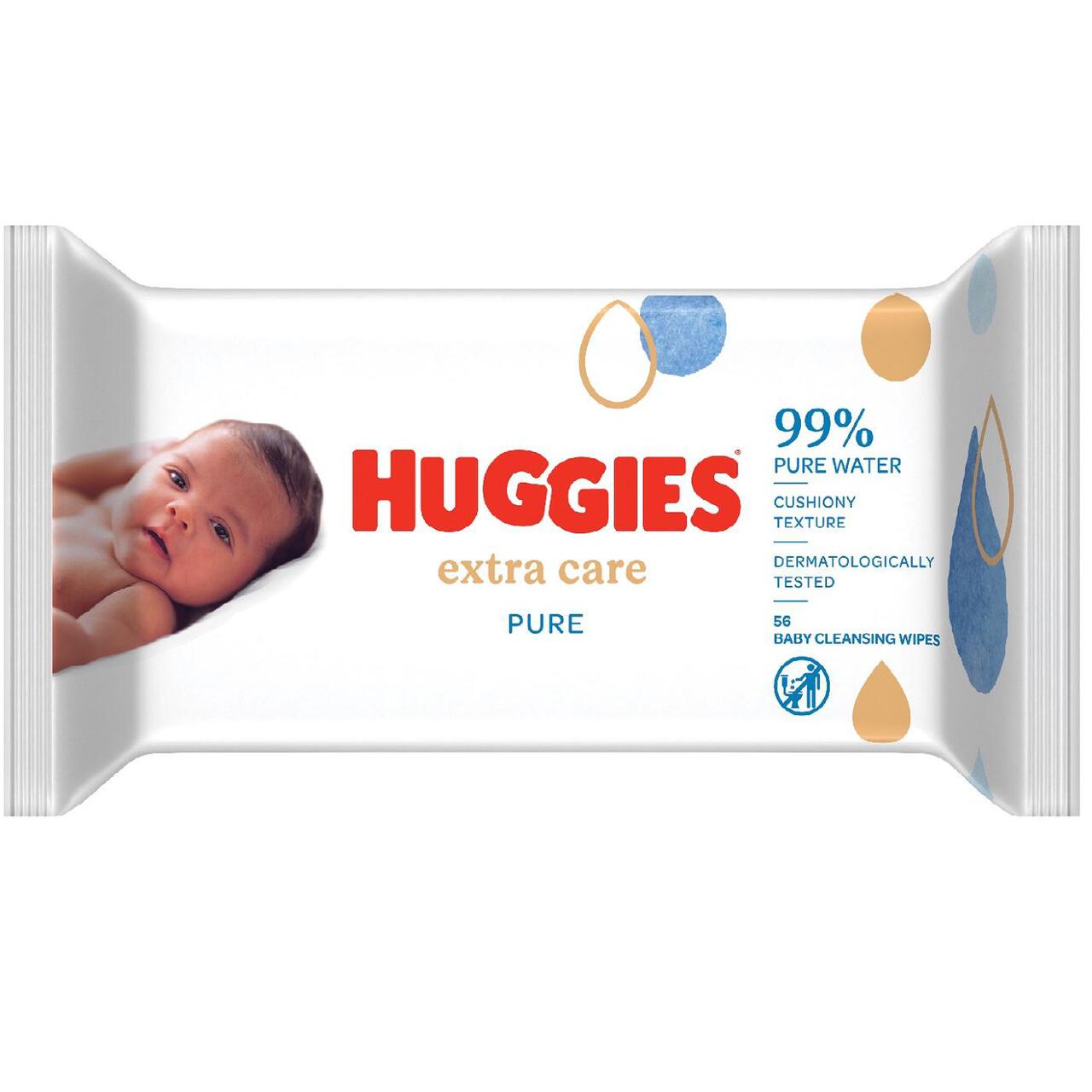 Huggies Pure Extra Care 99% Water Baby Wipes 56 per pack