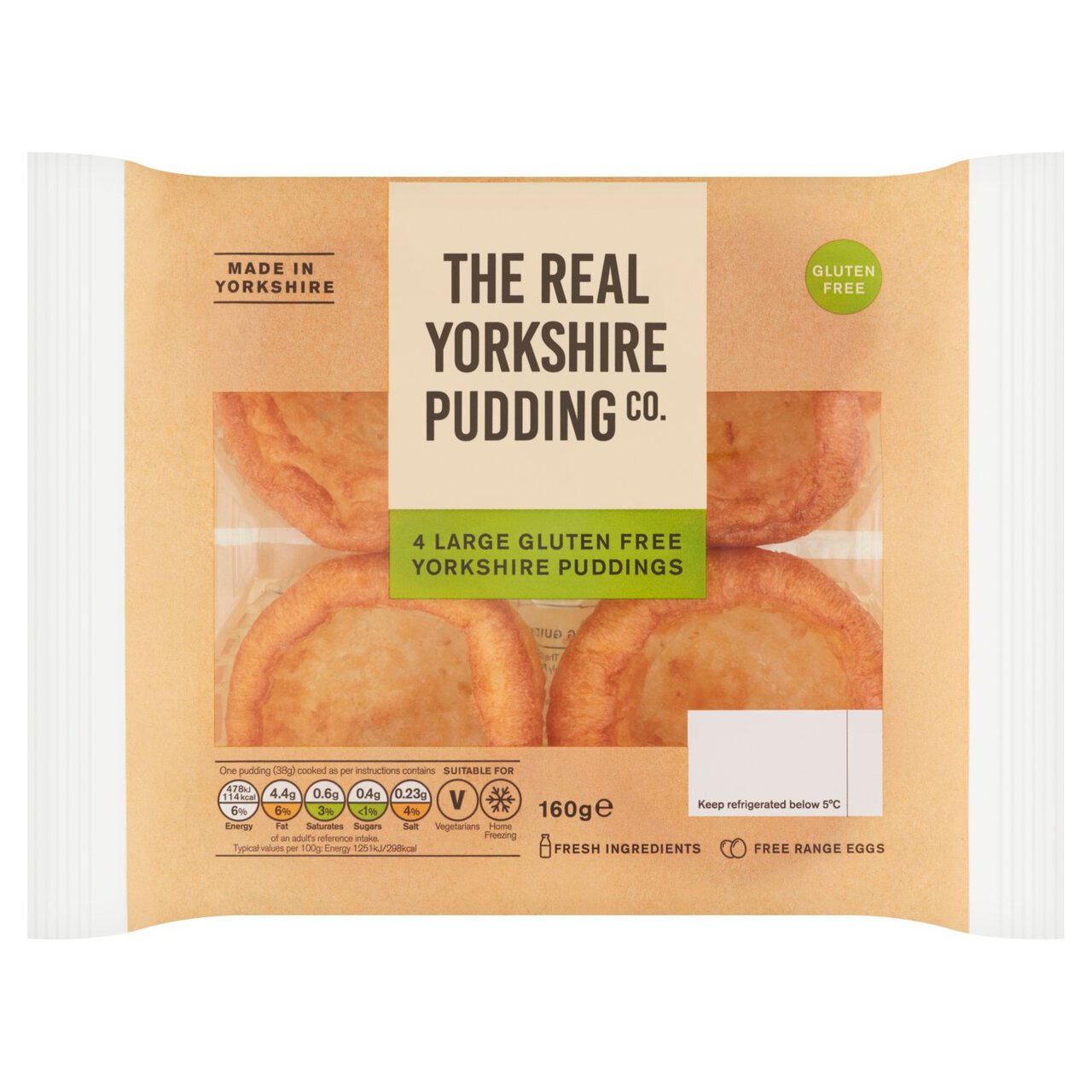 The Real Yorkshire Pudding Co. 4 Large Gluten Free Yorkshire Puddings 160g