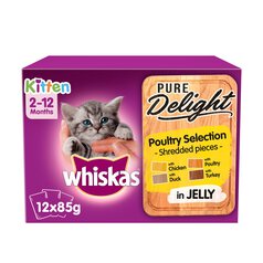 Whiskas Pure Delight Kitten Cat Food Pouches Poultry in Jelly 12 x 85g 12 x 85g