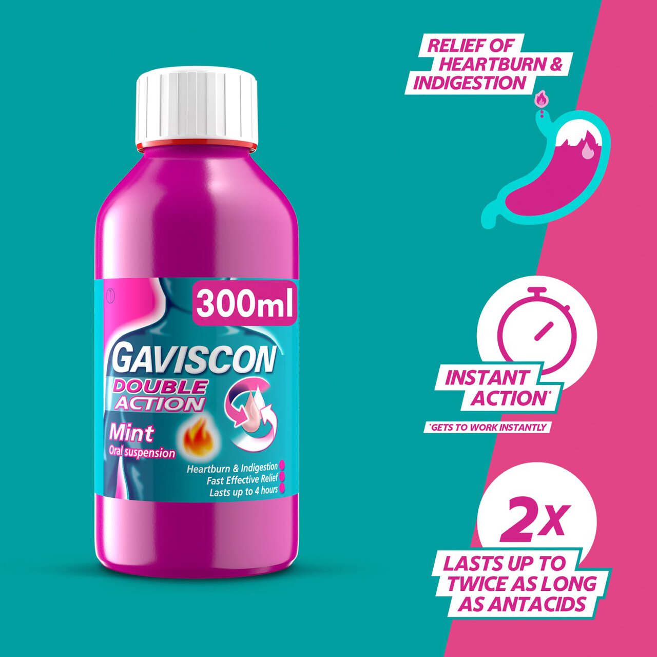 Gaviscon Double Action Liquid Heartburn Indigestion Mint 300ml