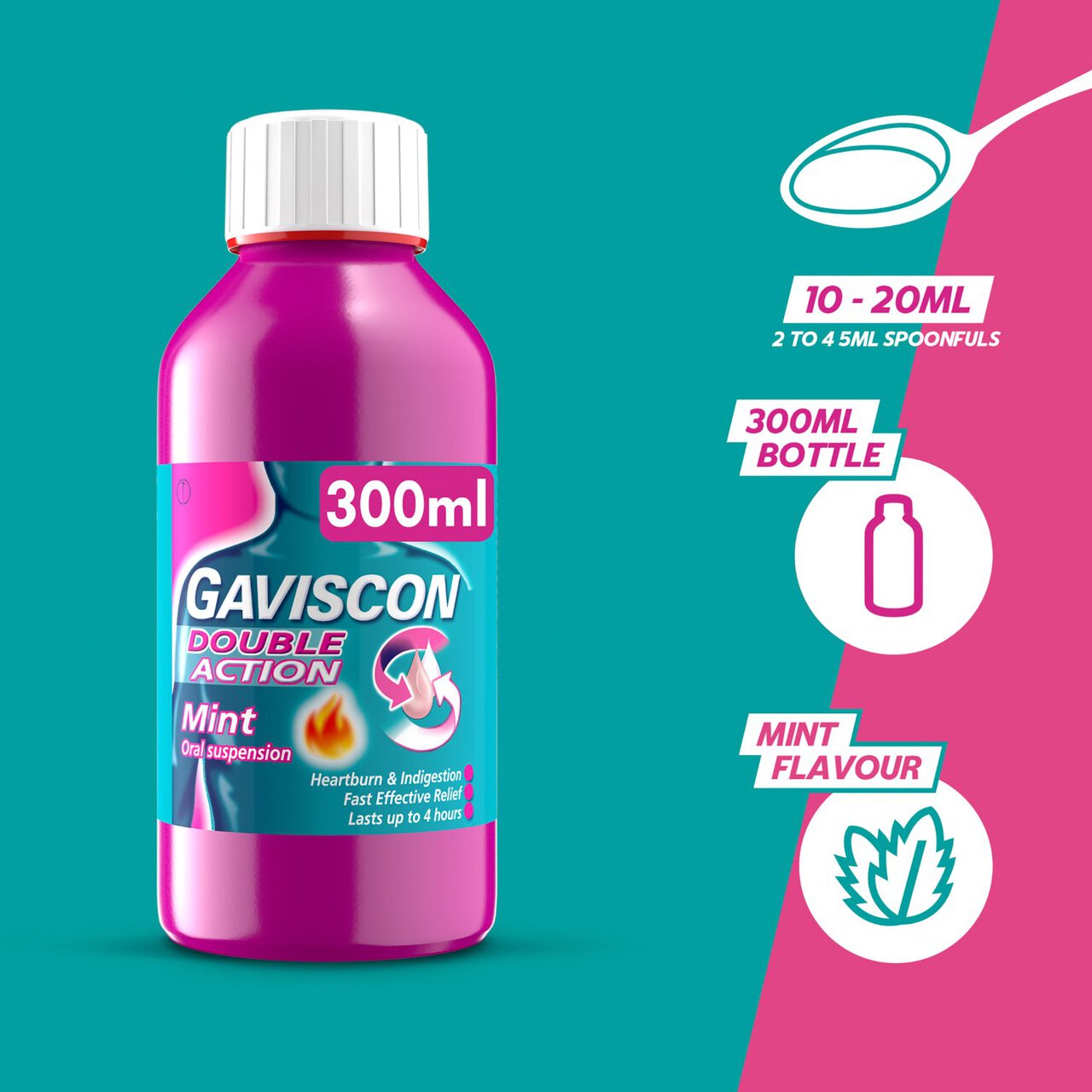 Gaviscon Double Action Heartburn & Indigestion Liquid Mint Flavour 300ml