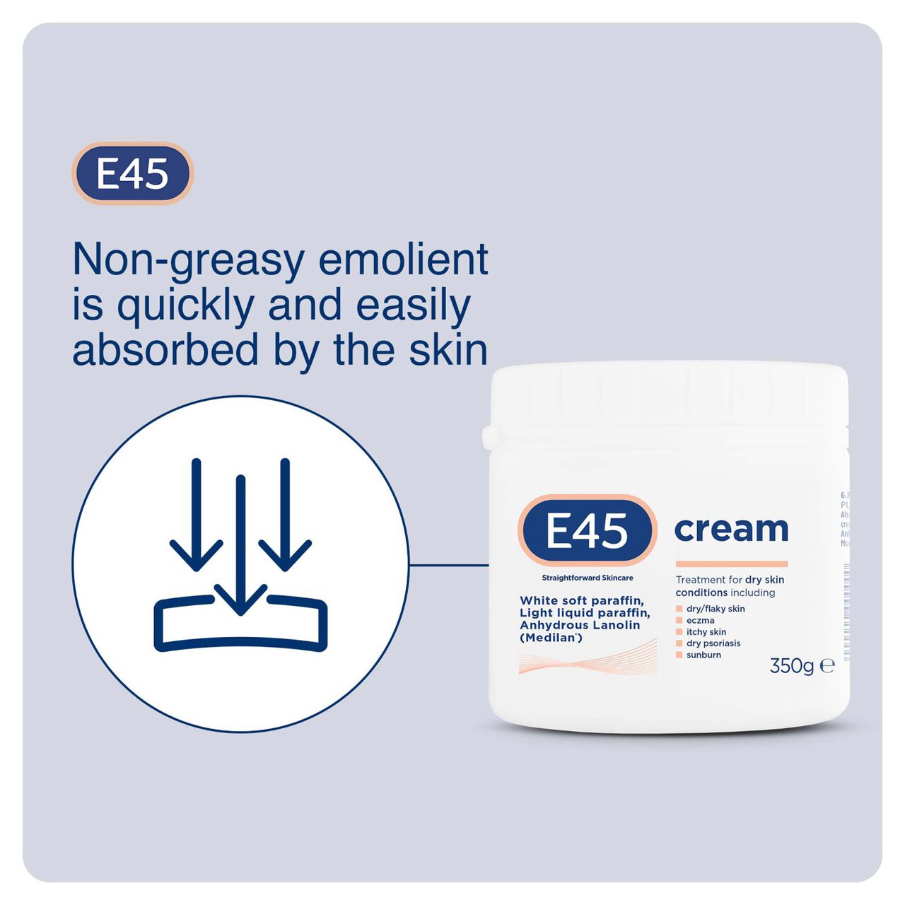 E45 Moisturiser Cream, body, face and hands cream for very dry skin 350g