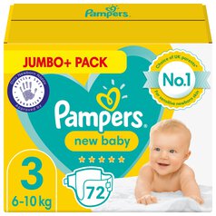 Pampers New Baby Nappies, Size 3 (6-10kg) Jumbo+ Pack 72 per pack