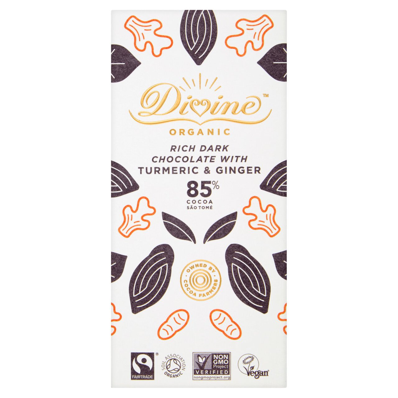 Divine Organic 85% Dark with Turmeric & Ginger 80g