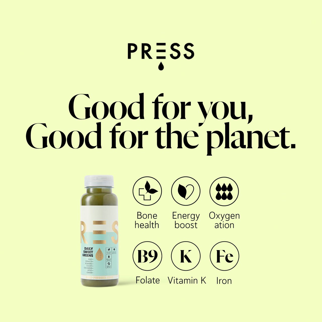 PRESS Daily Sweet Greens Raw Cold Pressed Juice 250ml