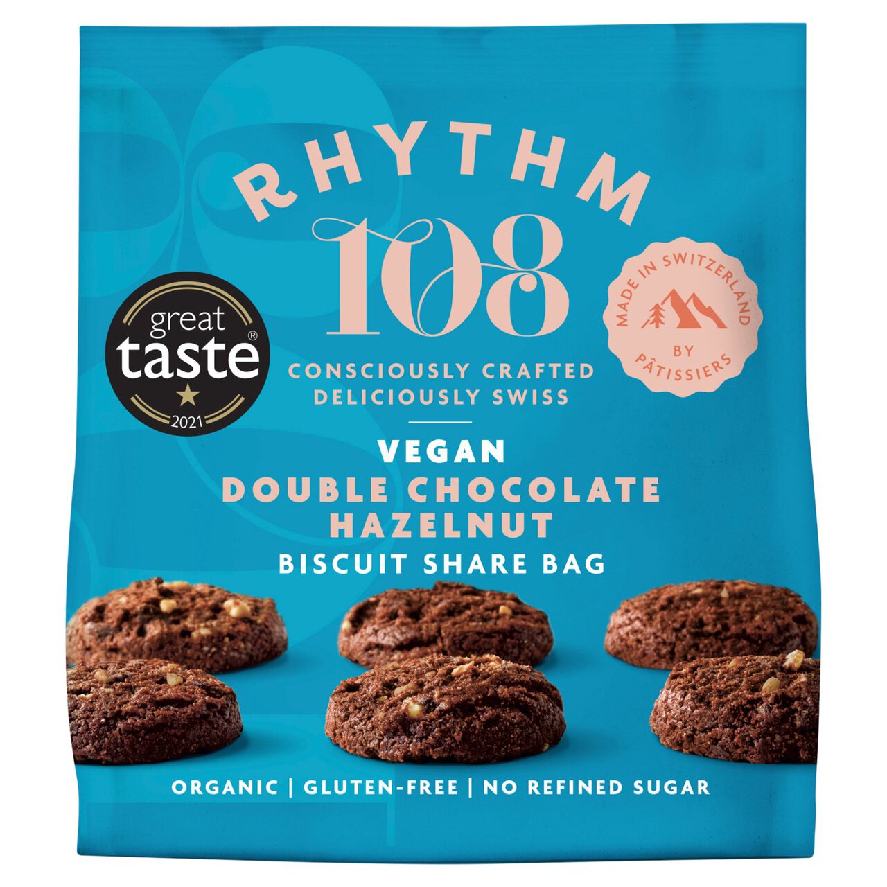 Rhythm 108 Swiss Vegan Double Chocolate Hazelnut Biscuit Share Bag 135g 135g