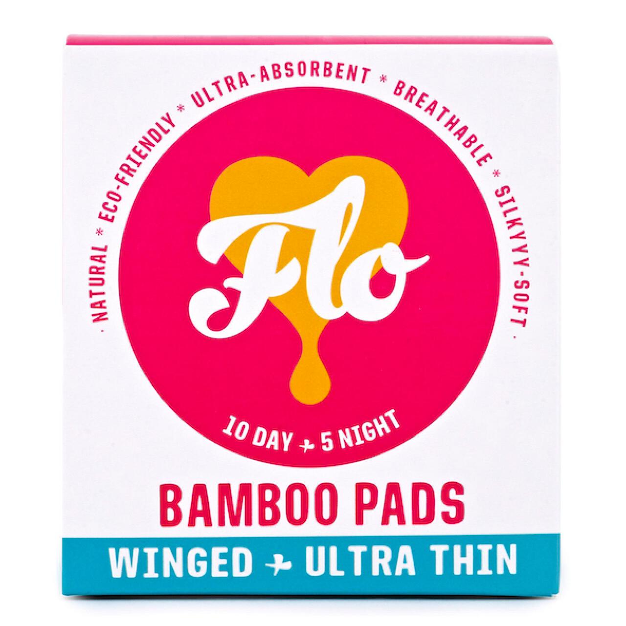 FLO Bamboo Sanitary Night & Day Pads, Winged & Ultra Thin 15 per pack