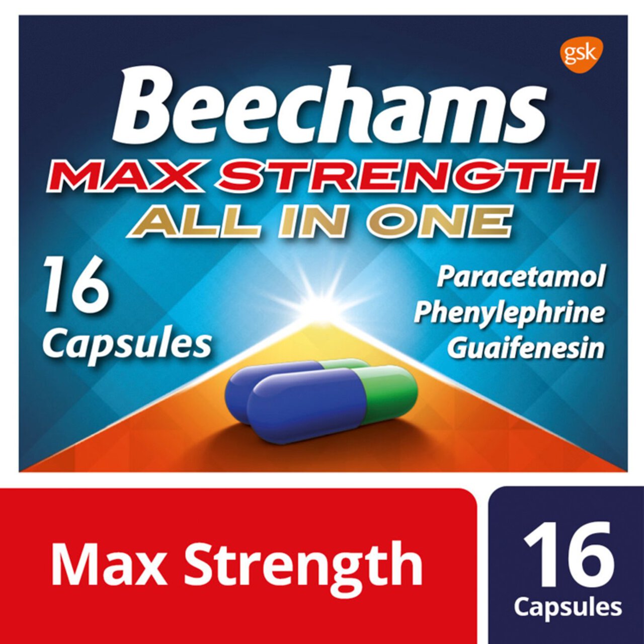 Beechams Max Strength All in One Cold & Flu Capsules 16 per pack