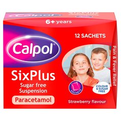 Calpol Sugar Free and Colour Free Paracetamol Strawberry Sachets, 6+yrs 12 x 5ml