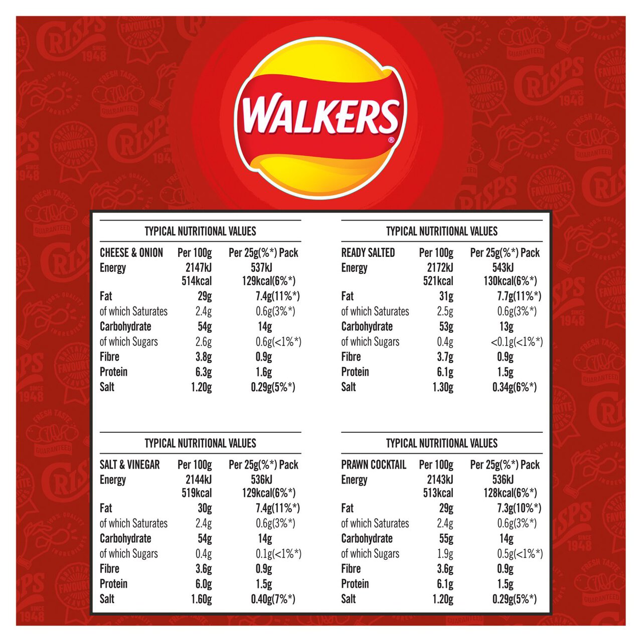 Walkers Classic Variety Multipack Crisps 12 per pack