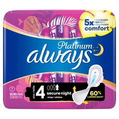 Always Platinum Pads Secure Night (Size 4) Wings 7 per pack