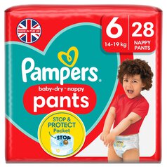 Pampers Baby-Dry Nappy Pants, Size 6 (15kg+) Essential Pack 28 per pack