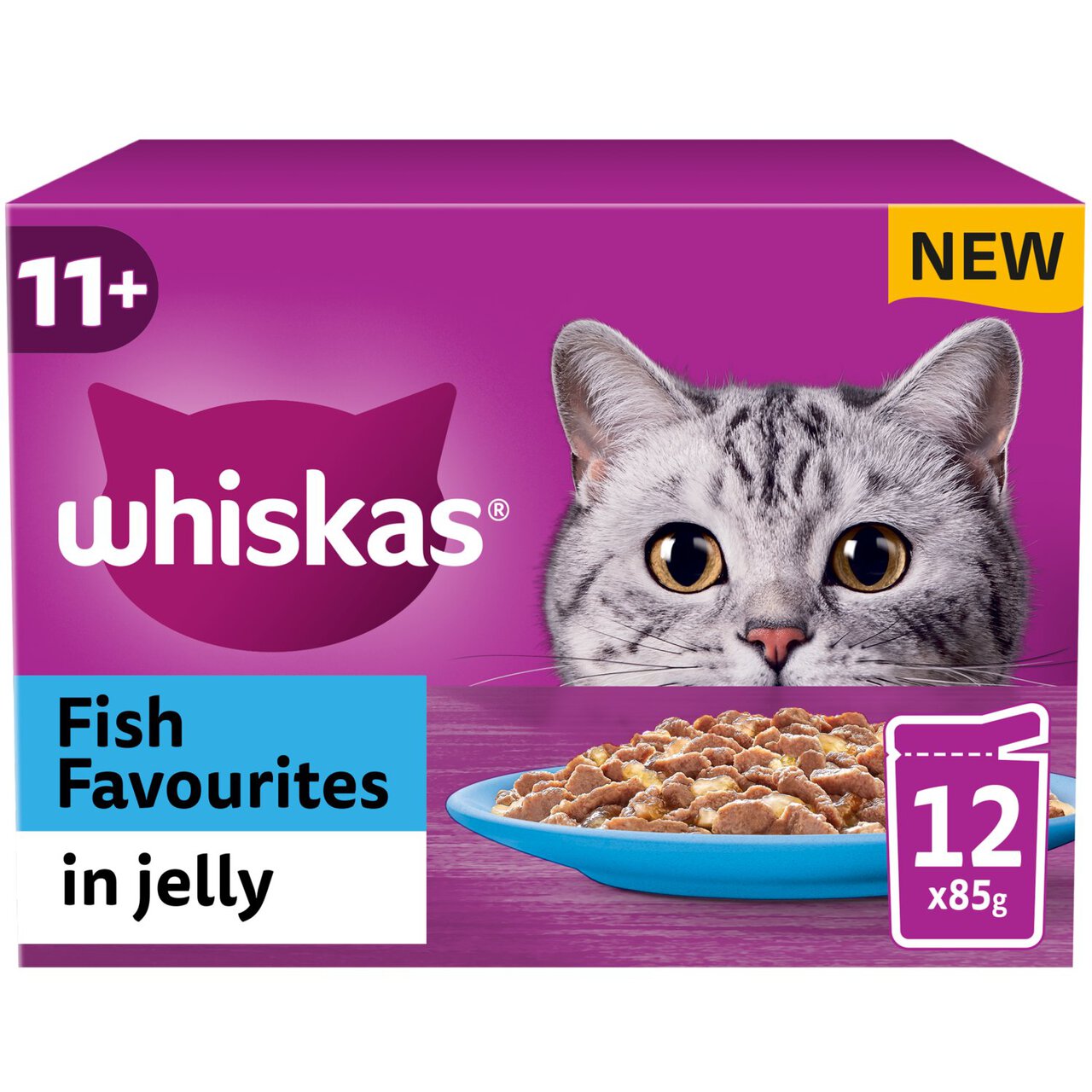 Whiskas 11+ Senior Wet Cat Food Fish Favourites in Jelly 12 x 85g