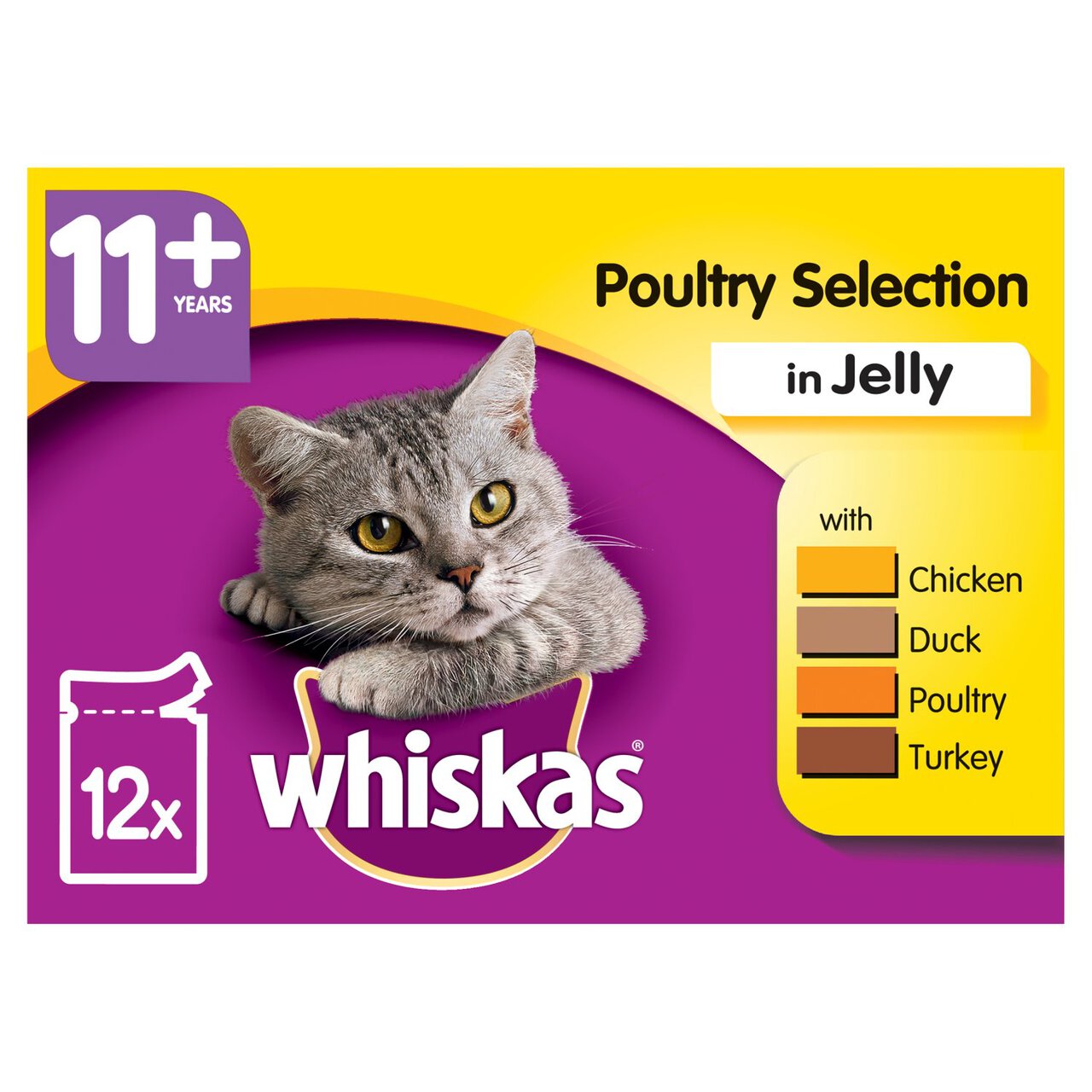 Whiskas Senior Wet Cat Food Pouches Poultry in Jelly 12 x 100g 12 x 100g