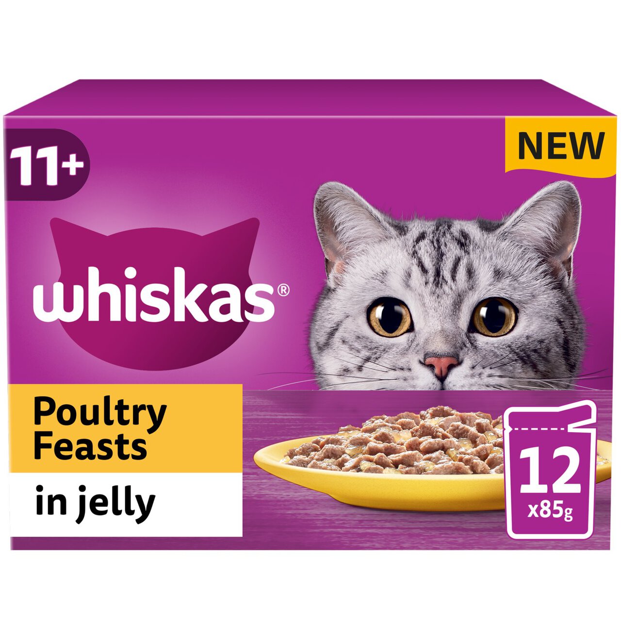 WHISKAS 11+ Cat Pouches Poultry Feasts in Jelly 12 x 85g