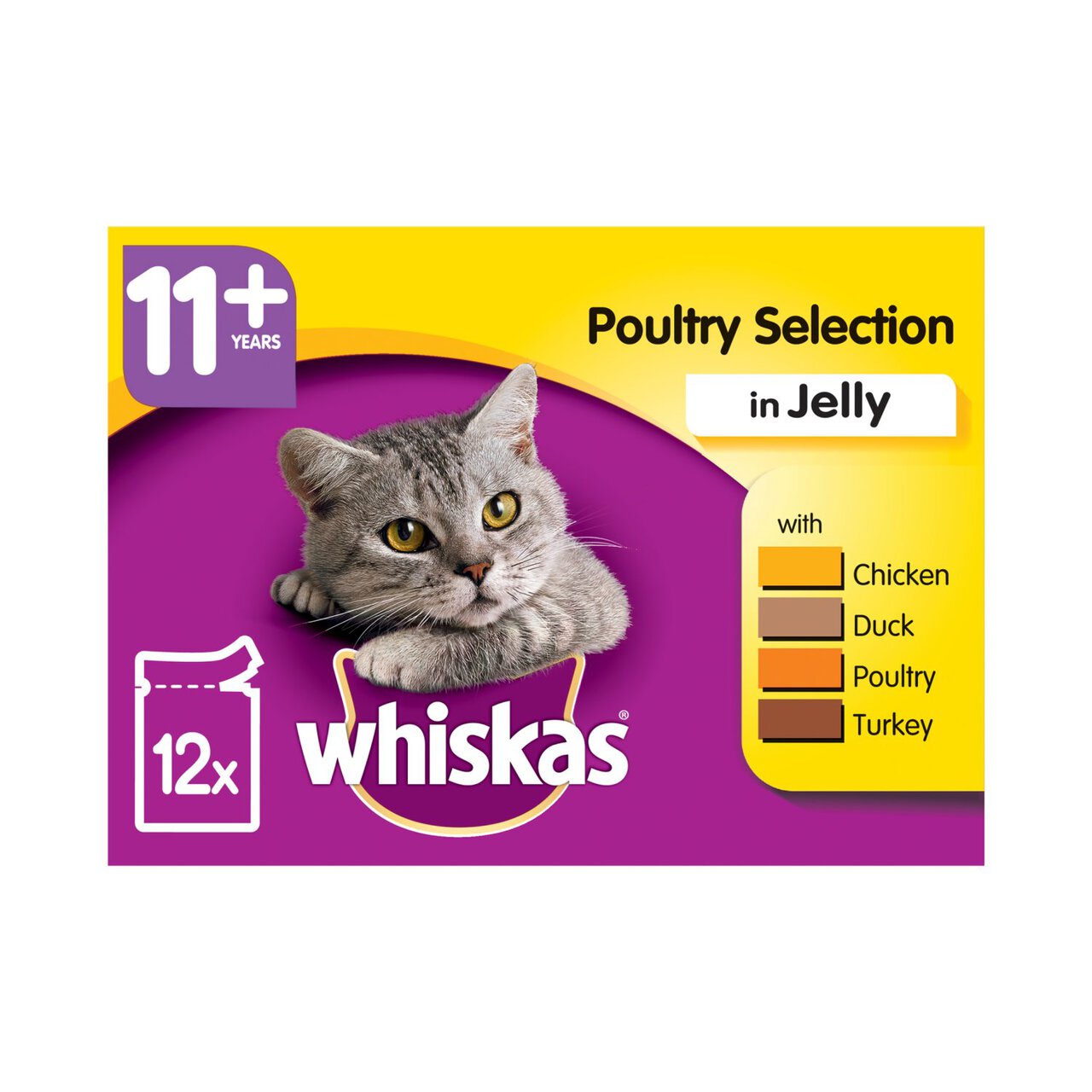 Whiskas Senior Wet Cat Food Pouches Poultry in Jelly 12 x 100g 12 x 100g