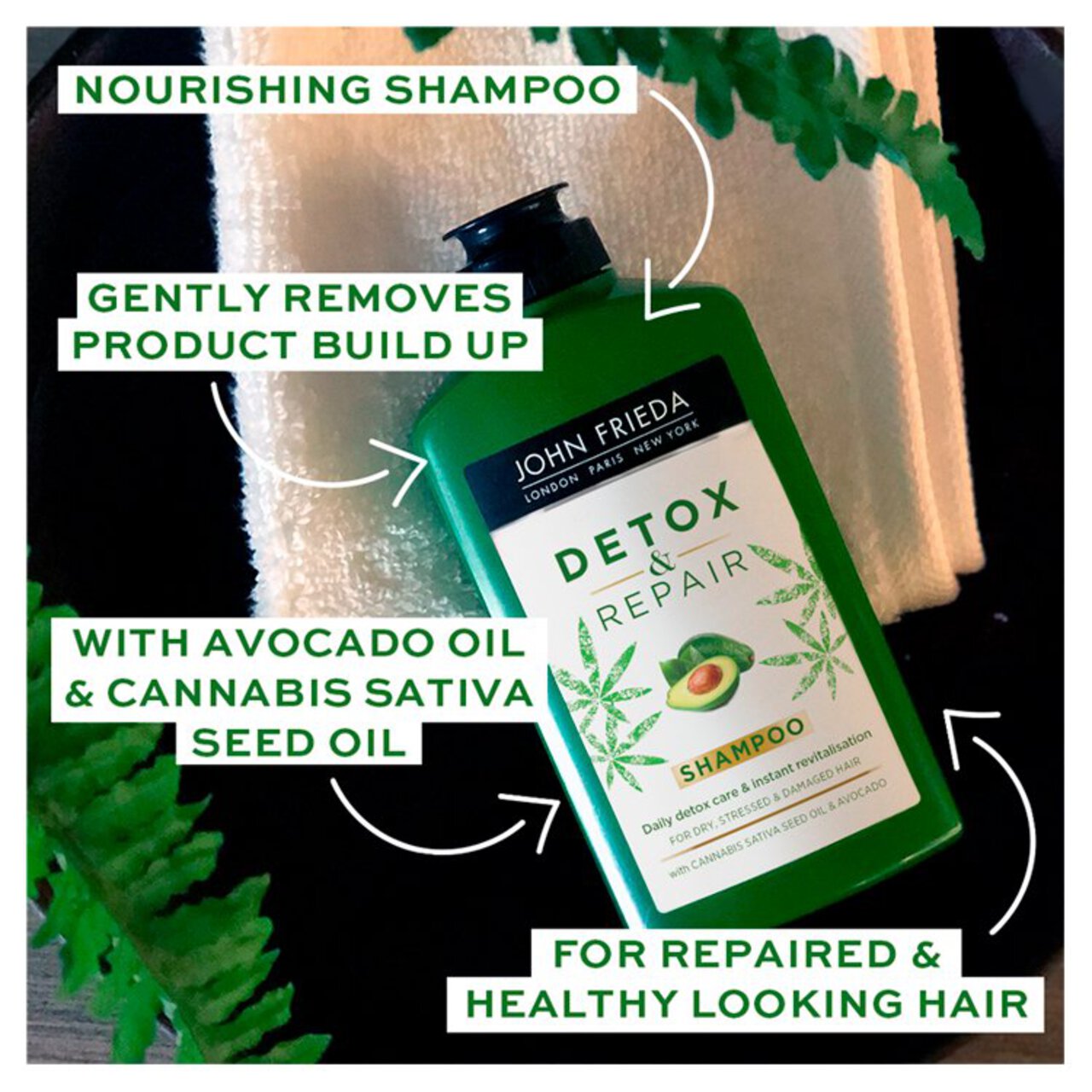 John Frieda Detox & Repair Shampoo for Dry, Stressed & Damaged Hair 250ml