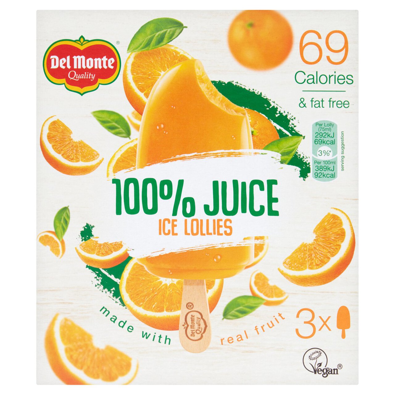 Del Monte 100% Juice Orange Lollies 3 x 75ml