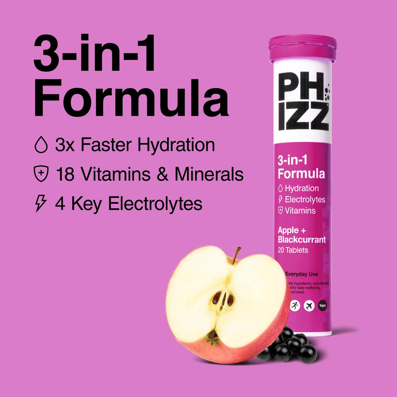 Phizz Apple & Blackcurrant Multivitamin, Hydration & Electrolyte Tablets 20 per pack