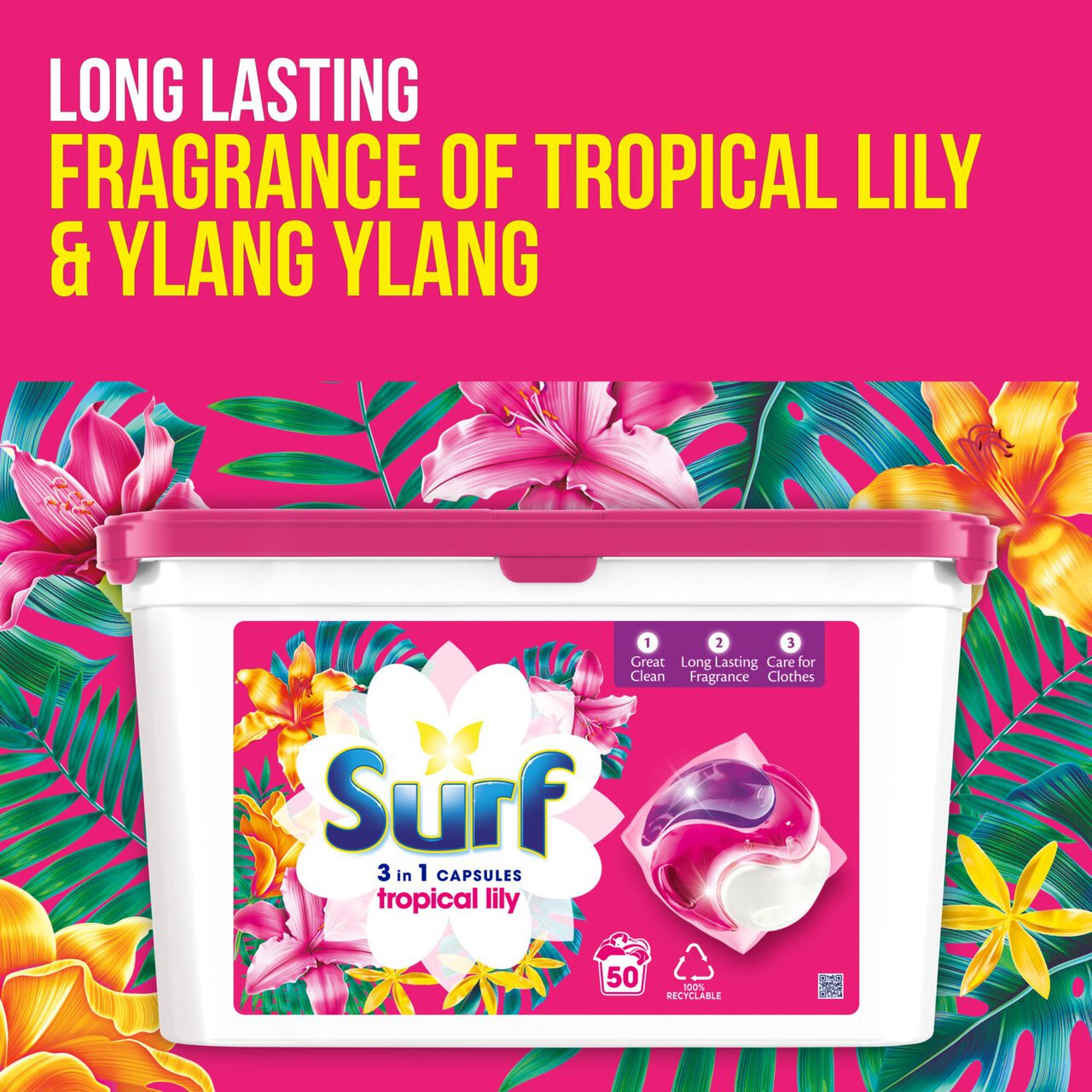Surf 3-in-1 Tropical Lily & Ylang-Ylang Washing Capsules 50 Washes 50 per pack