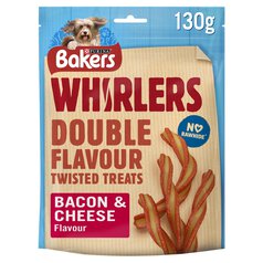 Bakers Whirlers Dog Treat Bacon and Cheese 130g