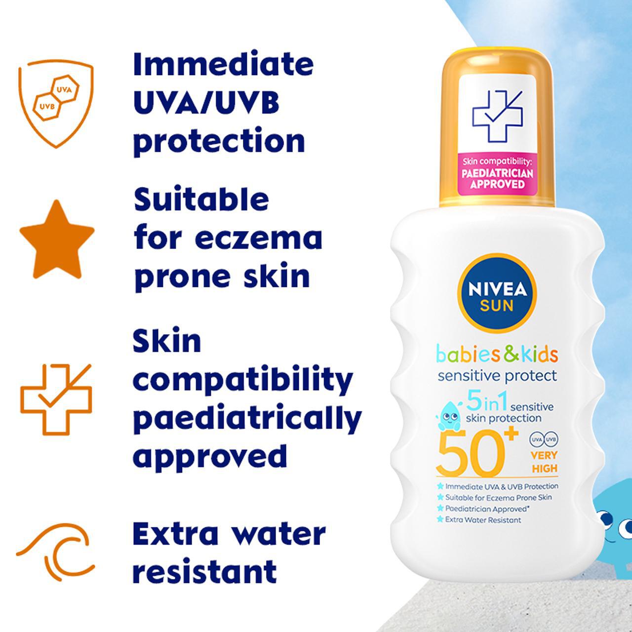 NIVEA SUN Kids Sensitive Protect SPF 50+ Sun Lotion Spray 200ml