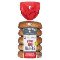 Fitzgeralds Poppy Seeded Sliced Bagels 5 per pack