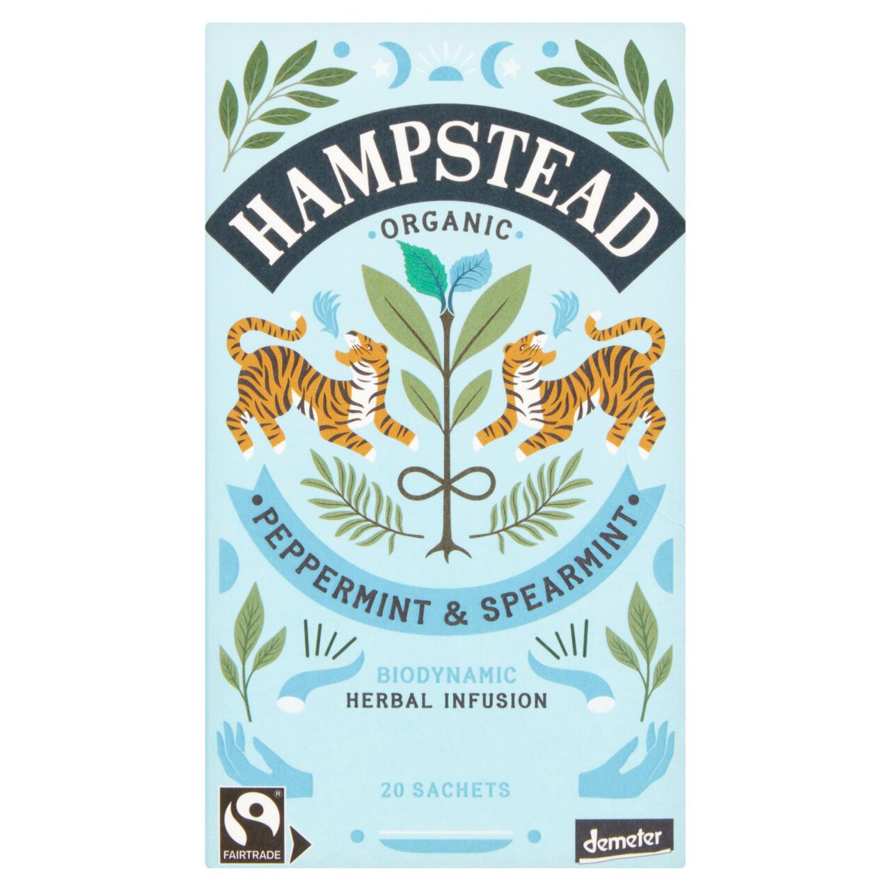 Peppermint & Spearmint Tea Bags Organic Biodynamic Fairtrade Hampstead Tea 20 per pack