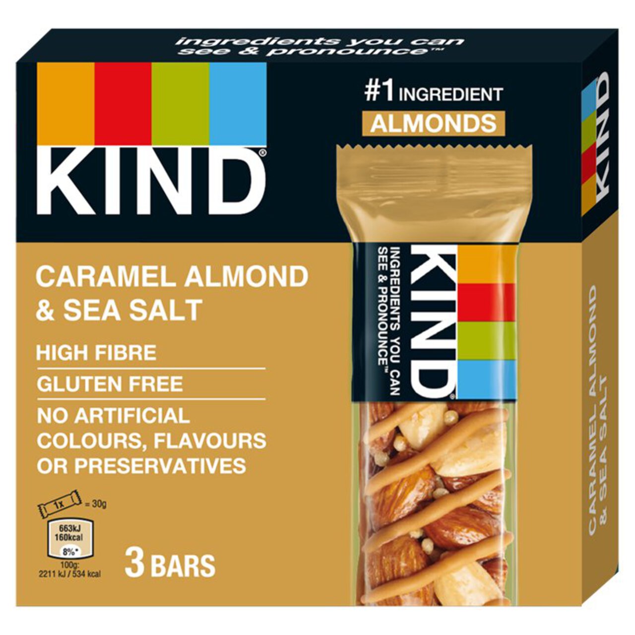 KIND Caramel Almond & Sea Salt Snack Bars Multipack 3 x 30g 3 x 30g