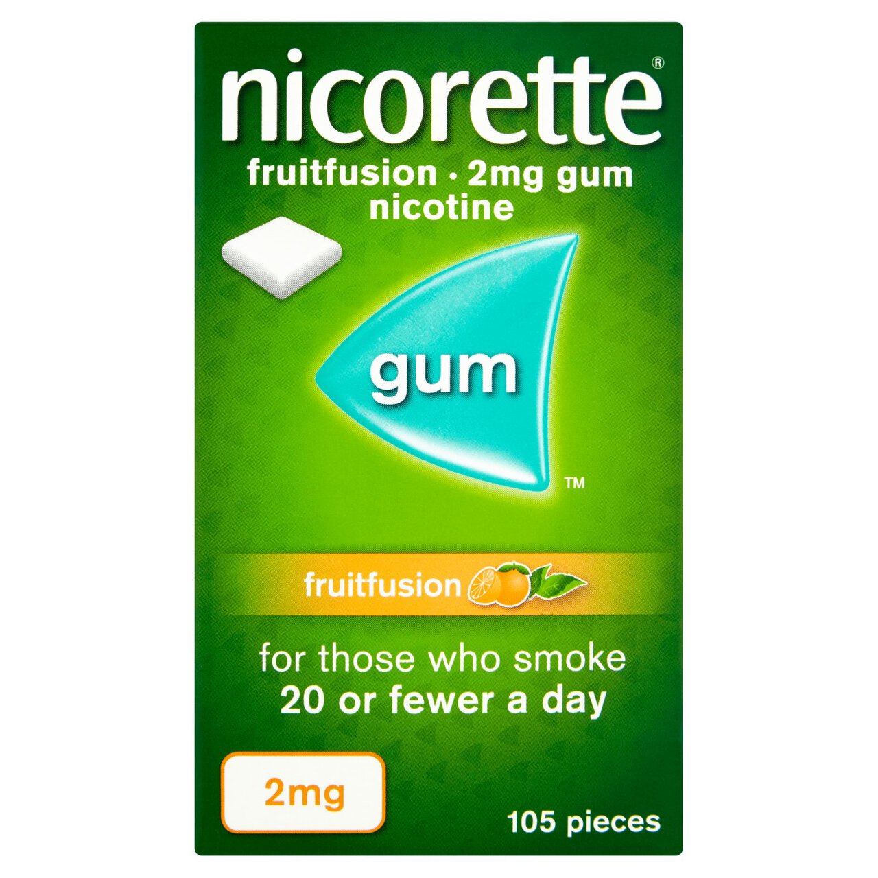 Nicorette Fruit Fusion Chewing Gum, 2 mg, 105 Pieces (Stop Smoking Aid) 105 per pack