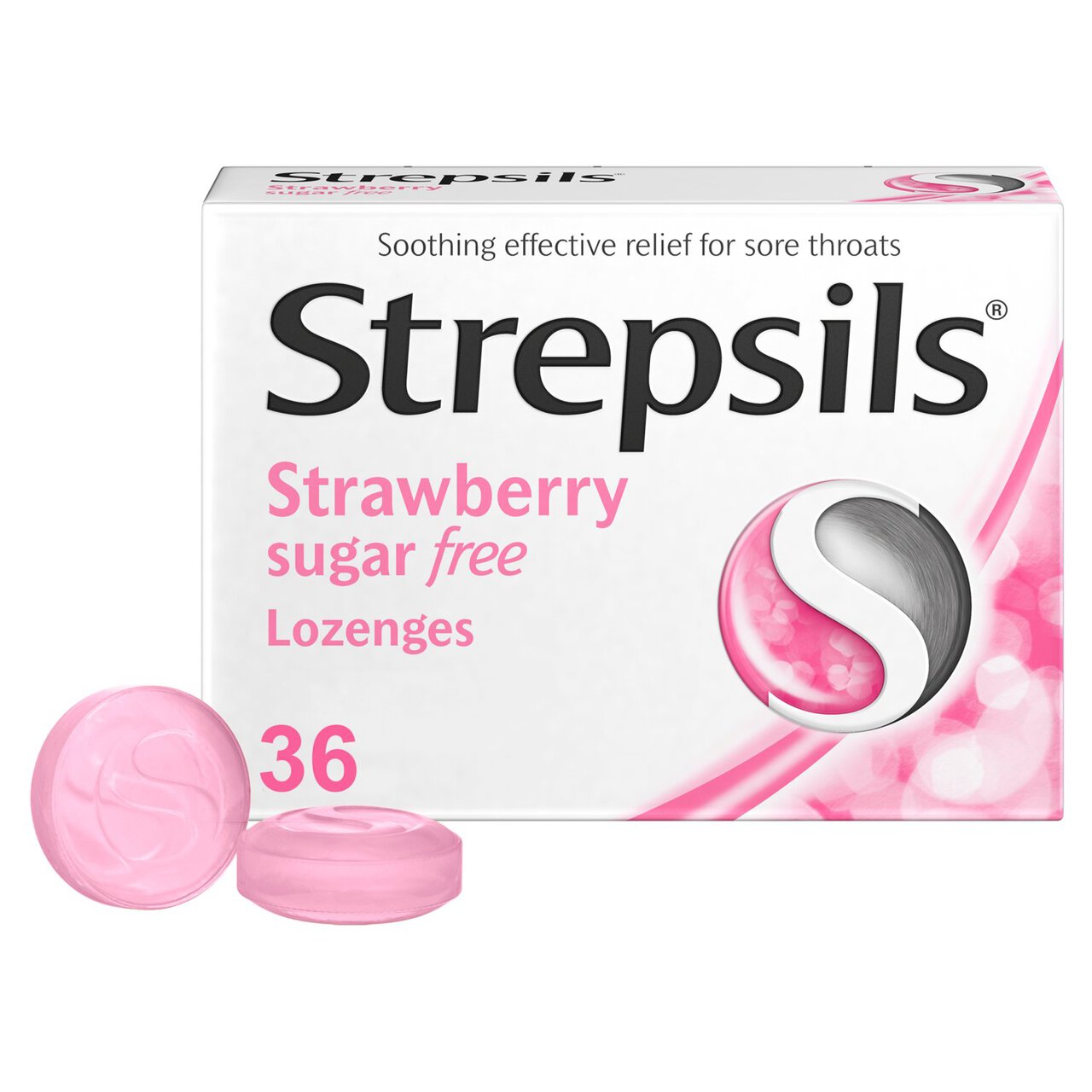 Strepsils Strawberry Sugar Free Lozenges for Sore Throat 36 per pack