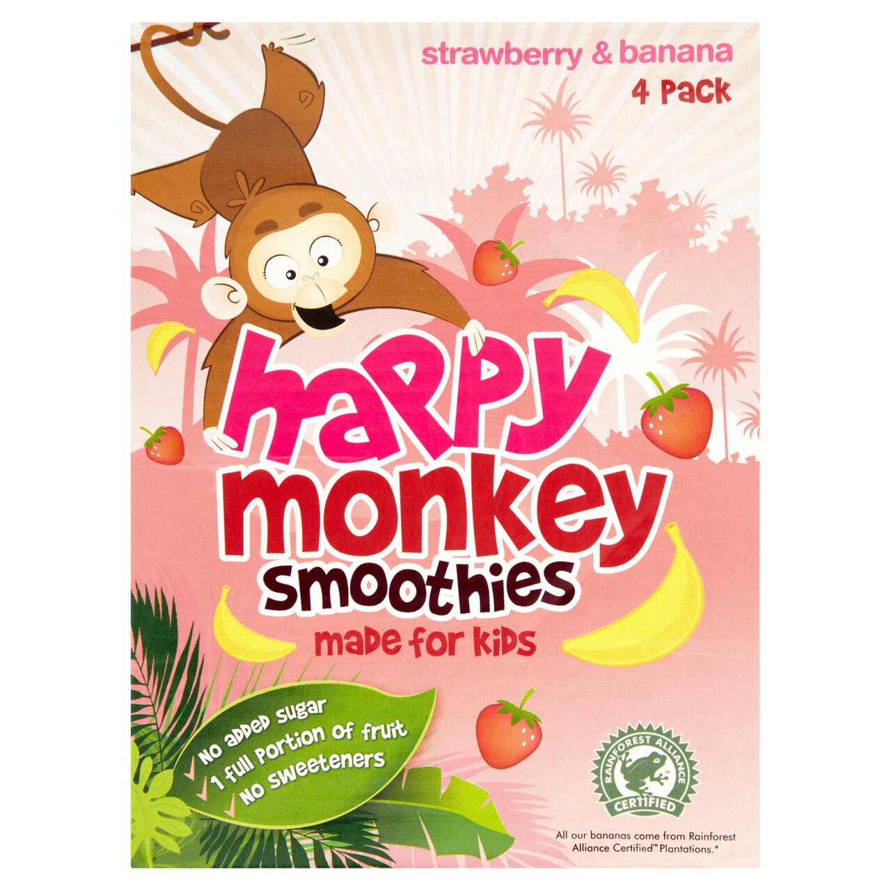 Happy Monkey Strawberry & Banana Kids Smoothie 4 x 180ml