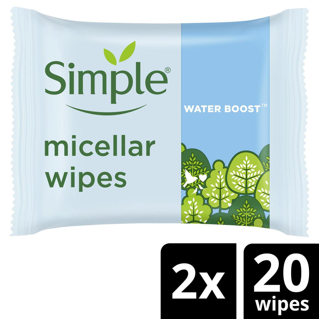 Simple Kind to Skin Micellar Biodegradable Cleansing Wipes 2 x 20 per pack