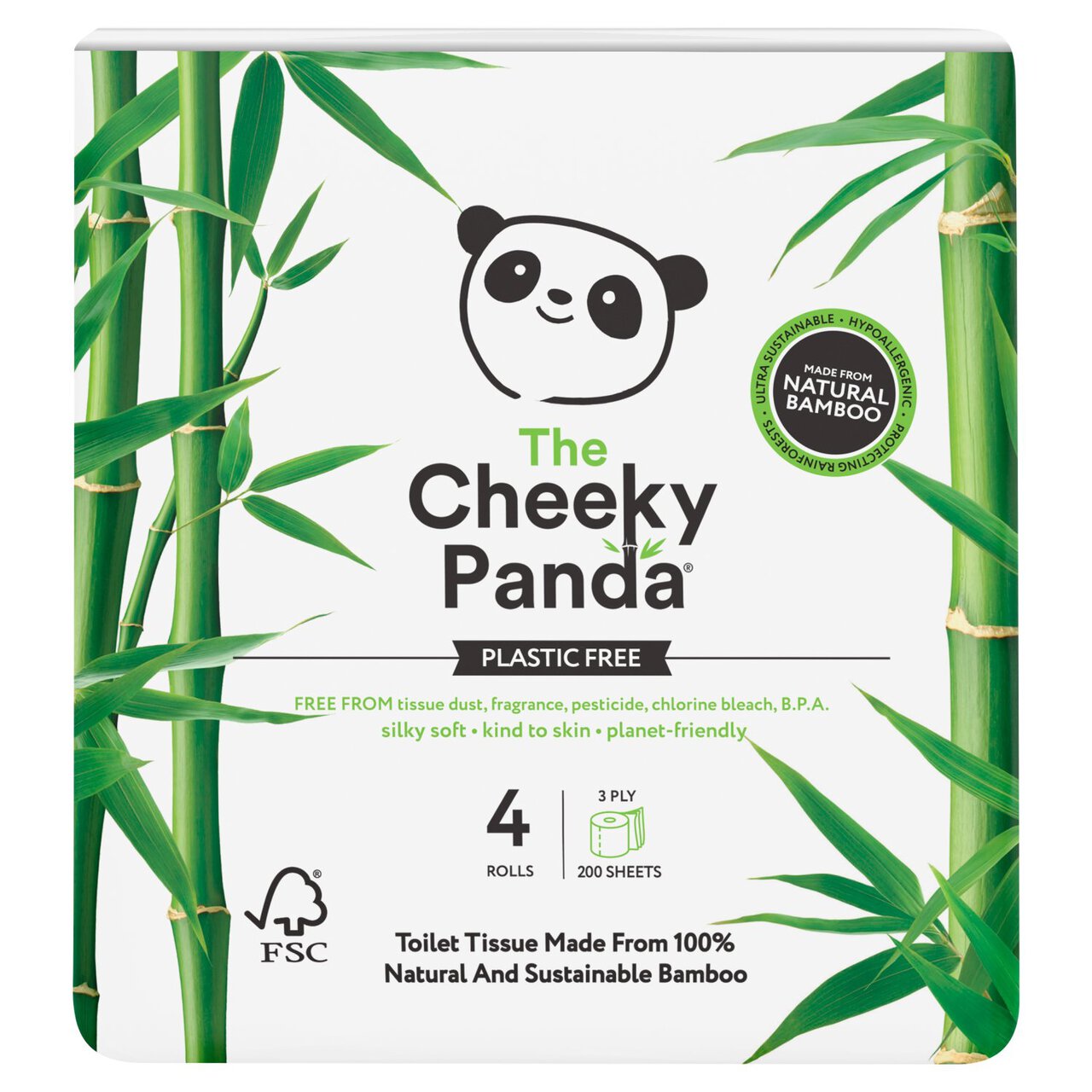 Cheeky Panda Natural Bamboo Toilet Tissue 4 per pack