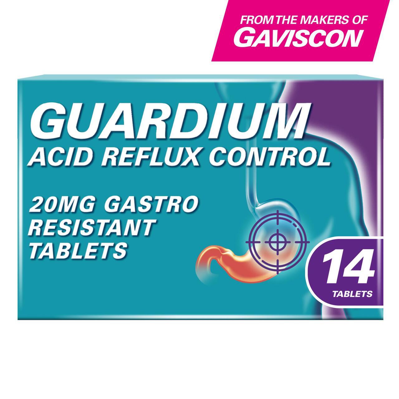 Guardium Acid Reflux Control Tabs Heartburn Indigestion 14 per pack