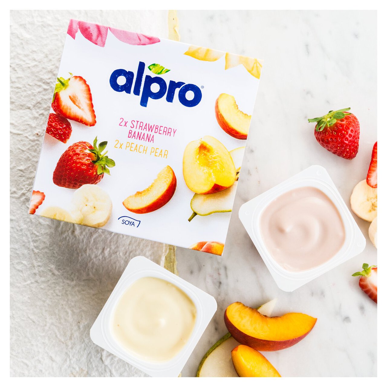 Alpro No Bits Strawberry-Banana & Peach-Pear Yoghurt Alternative 4 x 125g