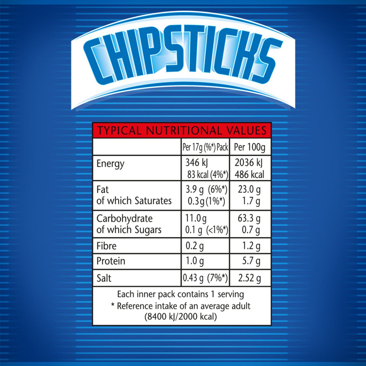 Smiths Chipsticks Salt & Vinegar Multipack Snacks 6 per pack