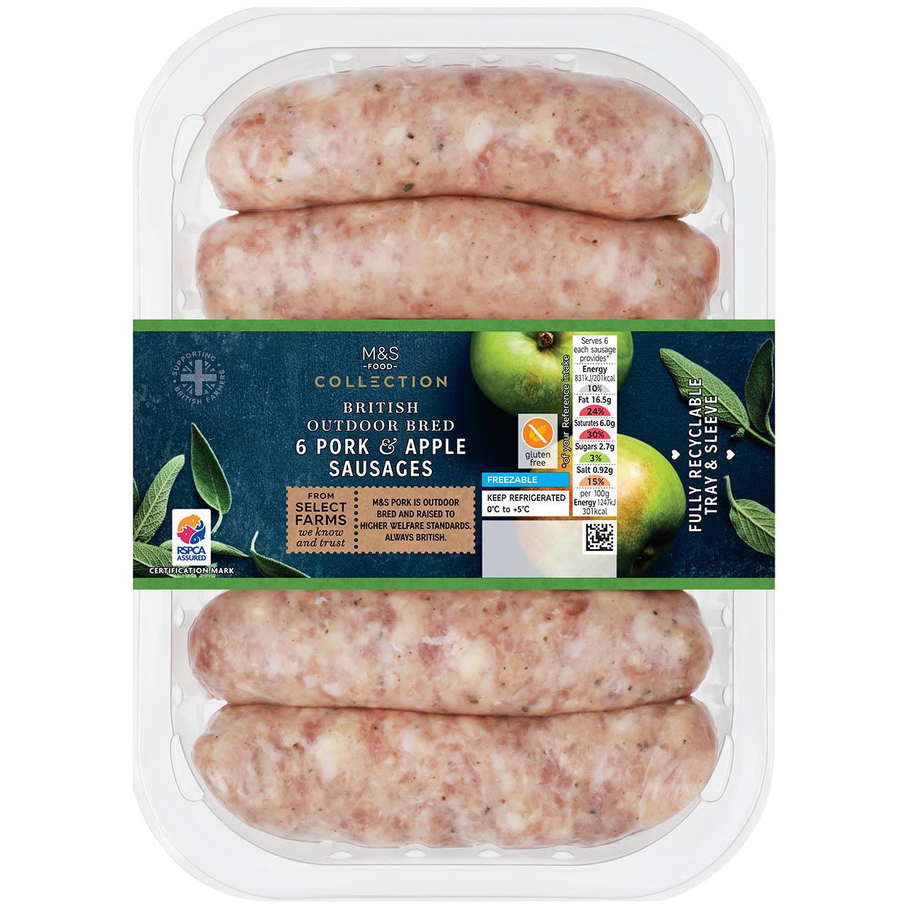 M&S Select Farms 6 Pork & Apple Bramley Sausages 400g