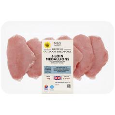 M&S Select Farms 6 British Outdoor Bred Pork Loin Medallions 300g