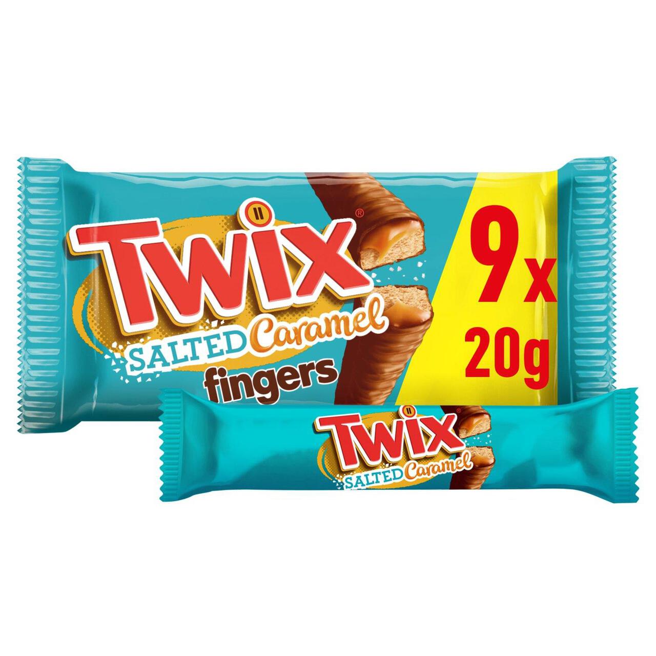Twix Salted Caramel & Milk Chocolate Fingers Biscuit Snack Bars Multipack 9 x 20g