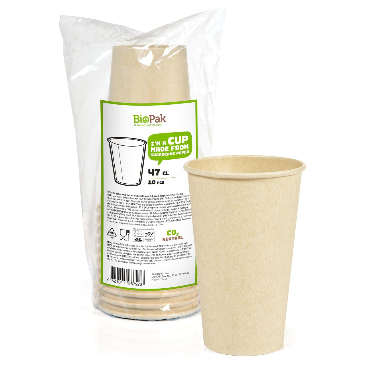 Brown Bio Bagasse Large Cups, 470ml 10 per pack
