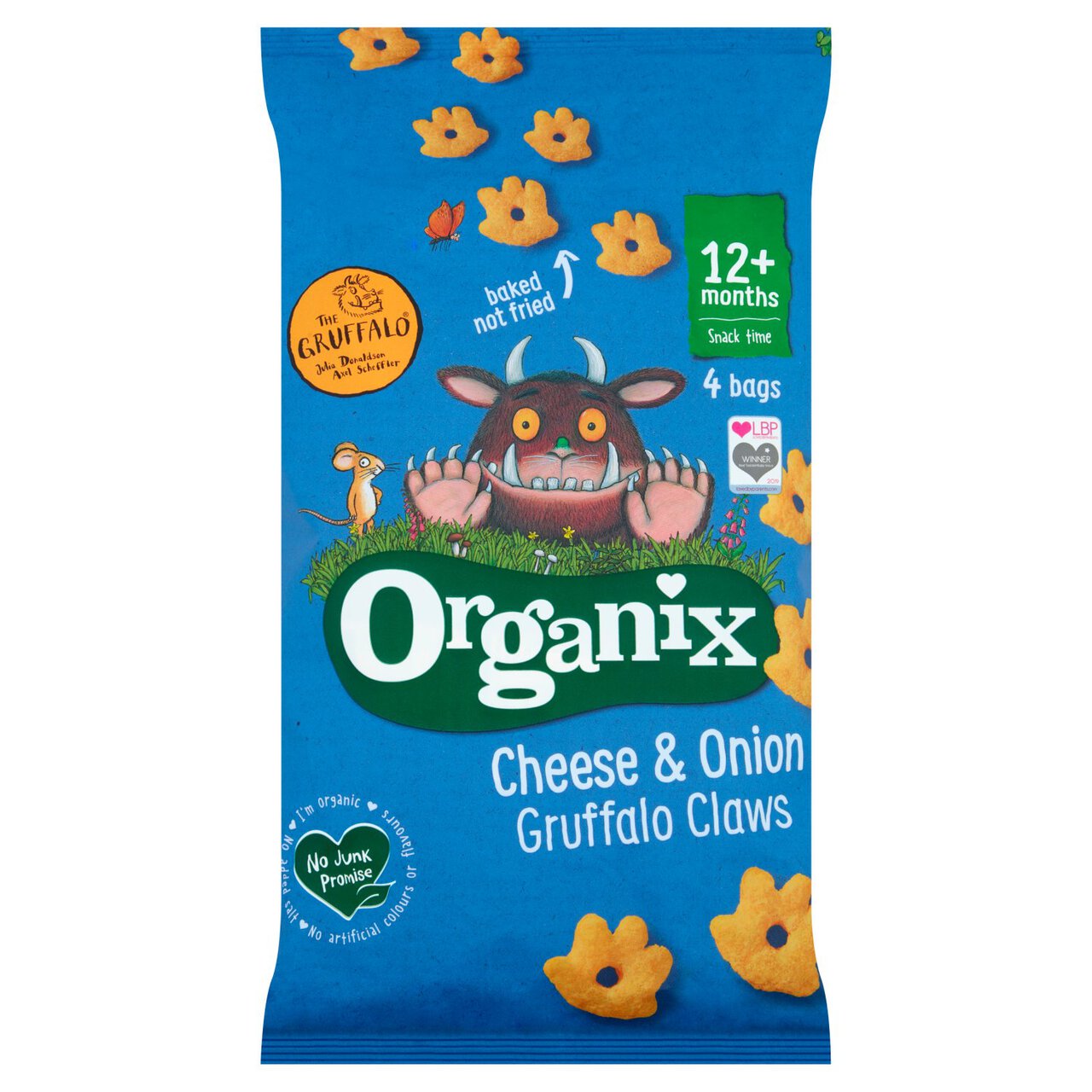 Organix Cheese & Onion Organic Gruffalo Claws, 12 mths+ Multipack 4 x 15g