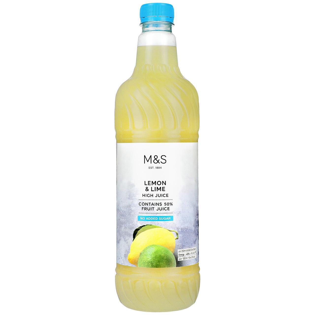 M&S No Added Sugar Lemon & Lime High Juice 1l