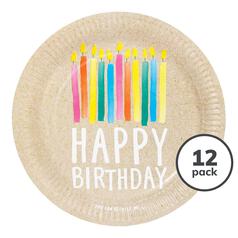 Recyclable Happy Birthday Plates, 23cm 12 per pack