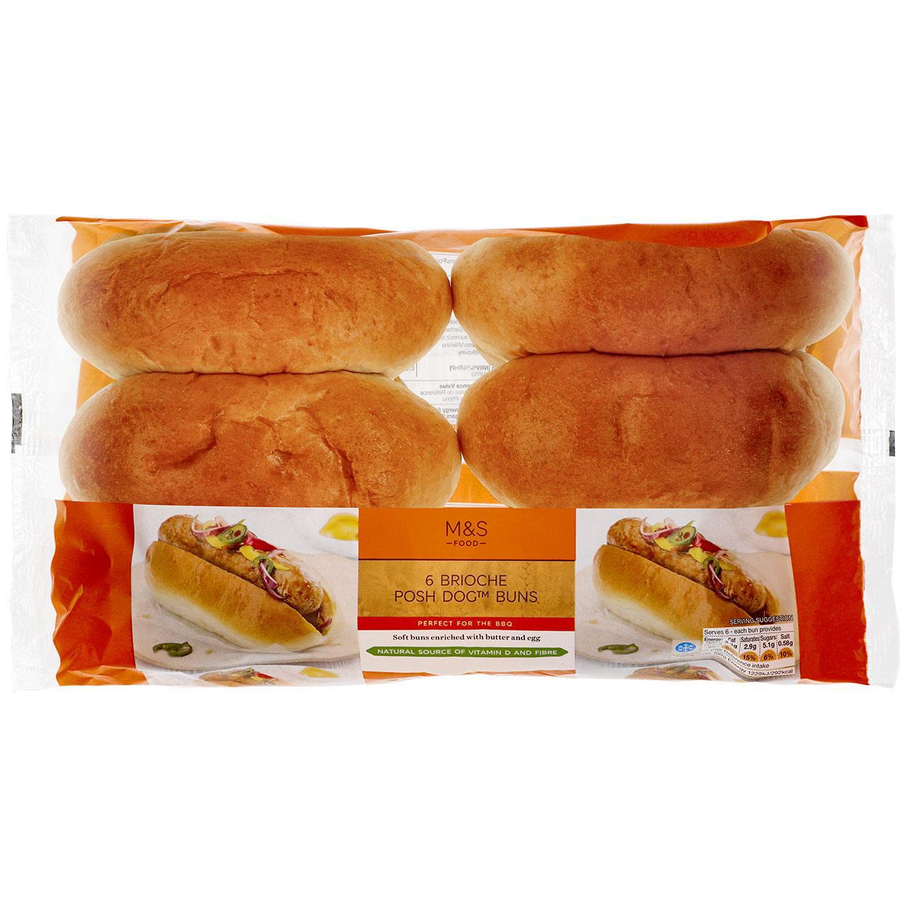M&S Brioche Posh Hot Dog Buns 6 per pack