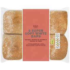 M&S Super Soft White Baps 6 per pack