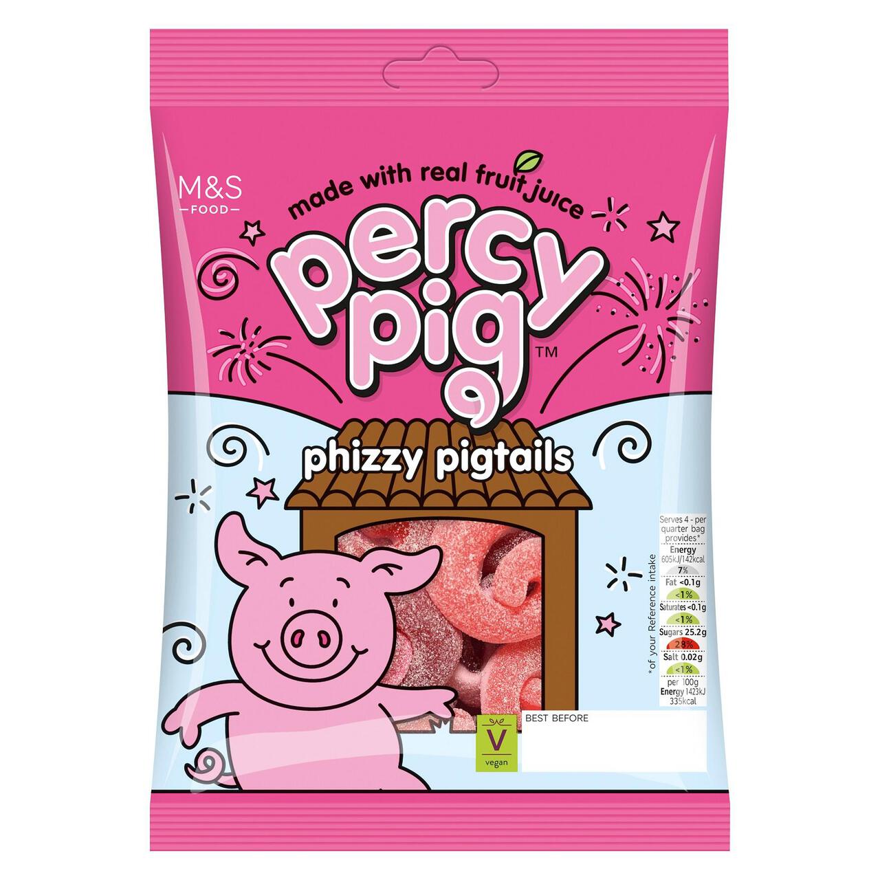 M&S Percy Pig Phizzy Pigtails 170g