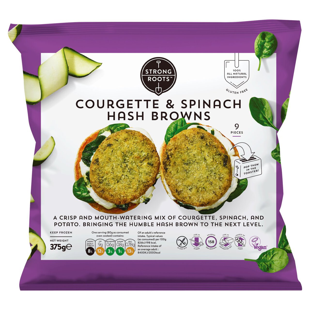 Strong Roots Courgette & Spinach Hash Browns 375g