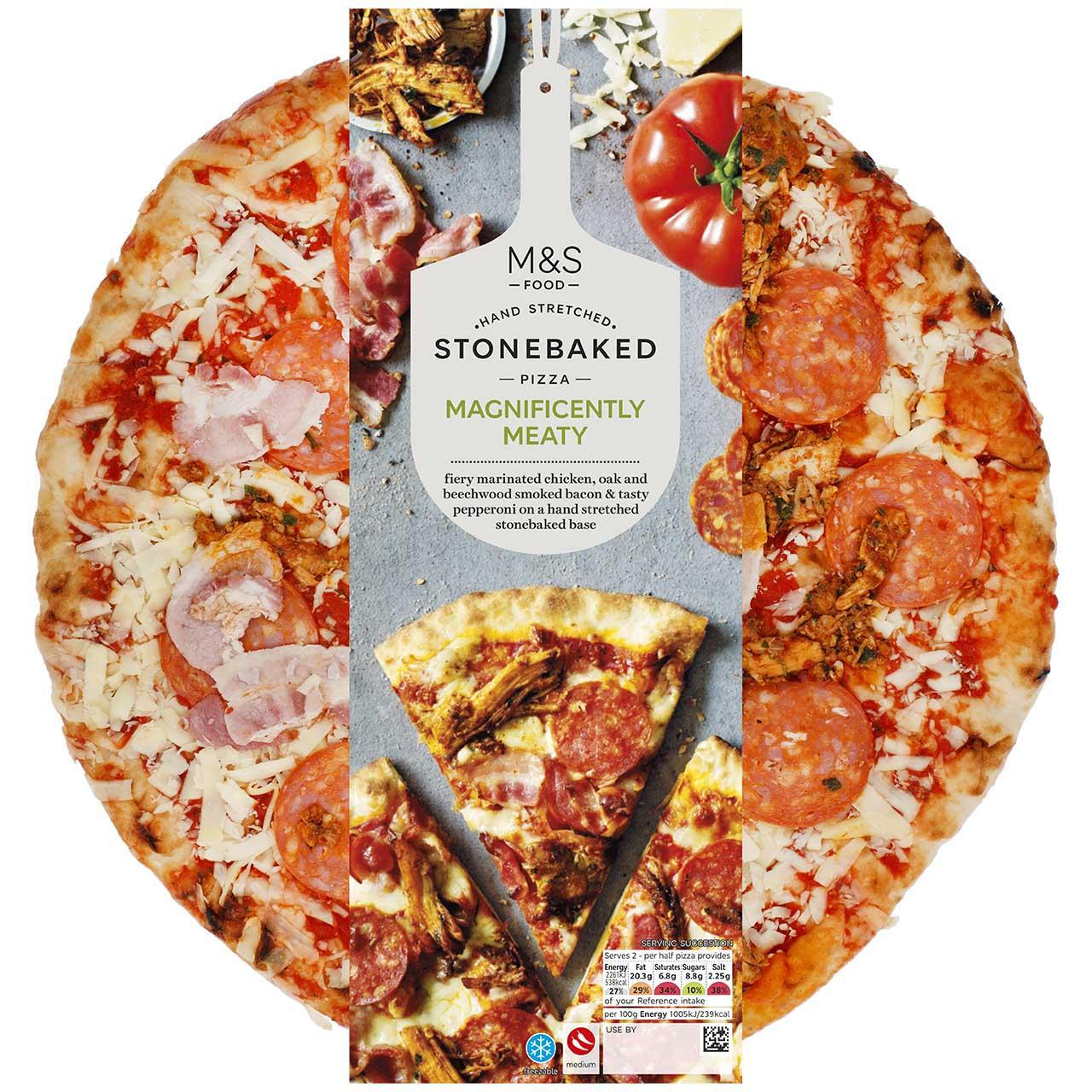 M&S Hand Stretched Stone Baked Magnificently Meaty Pizza 450g